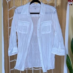 Sheer pleated button down blouse